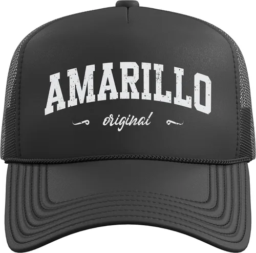 Vista 2 de Amarillo Texas Sport Souvenir Trucker Hat con espalda de malla ajustable