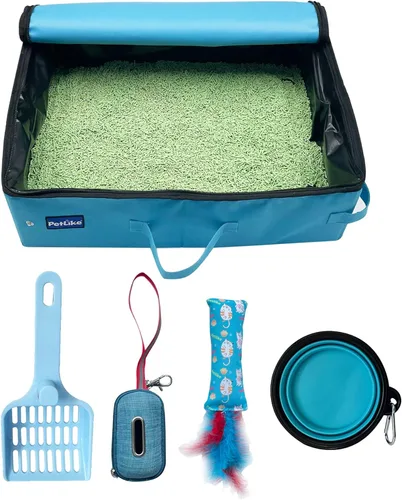 Vista 10 de PetLike Caja de arena de viaje para gatos, caja de arena portátil a prueba de fugas, bandeja de inodoro plegable para gatos pequeños y medianos