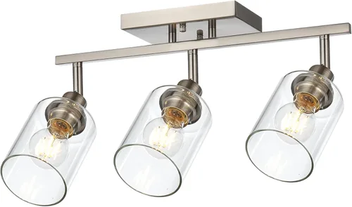 Vista 8 de Lámpara de tocador de 4 luces para baño en acabado de níquel cepillado, lámpara clásica con cabezal de luz giratoria, lámpara de techo de metal