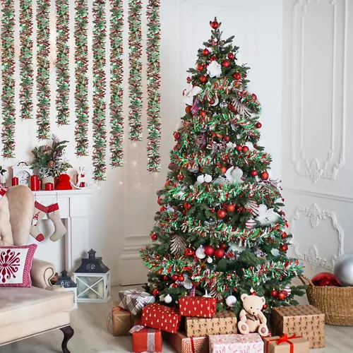 Vista 6 de CCINEE Guirnalda de oropel de Navidad de 32.8 pies, guirnalda metálica de oropel trenzado, decoración colgante brillante para suministros de fiesta