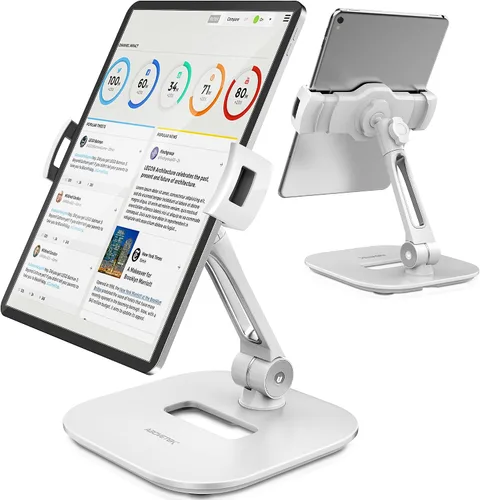 Vista 8 de AboveTEK Soporte para tableta, elegante soporte de aluminio para iPad, soporte plegable giratorio de 360° para tabletas/teléfonos inteligentes de 4