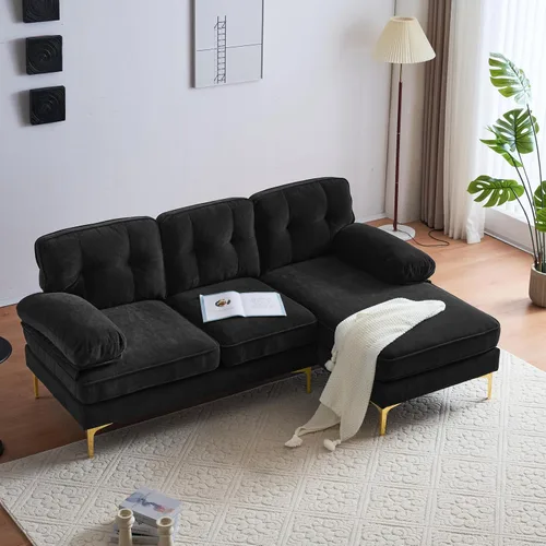 Vista 10 de Juego de sofás modulares modernos de 83 pulgadas, sofás tapizados en forma de L de terciopelo con respaldo y reposabrazos sueltos, juego de sofás