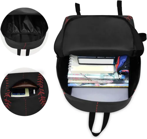 Vista 5 de Mochila para computadora de poliéster divertido para niños, niñas, mochila grande para negocios, deportes, viajes, escuela, libros, Béisbol