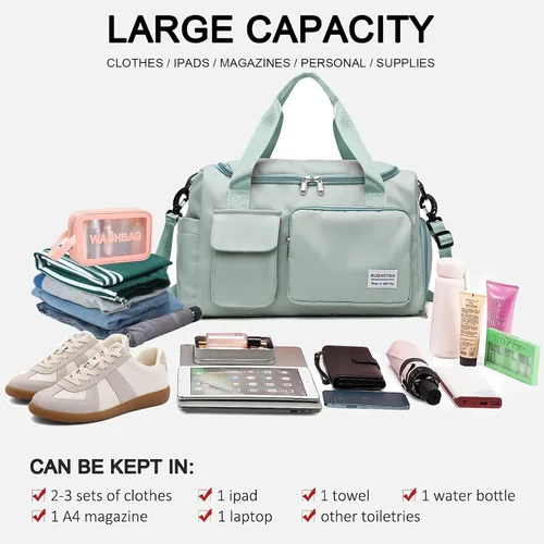 Vista 222 de Pequeña bolsa de gimnasio para mujer, bolsa de viaje con compartimento para zapatos