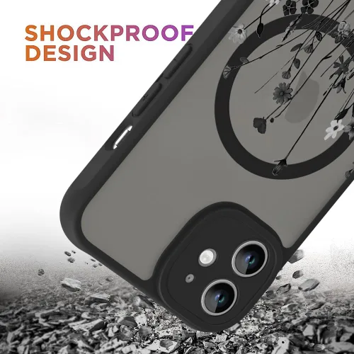 Vista 3 de OOK Funda magnética para iPhone 11 [compatible con MagSafe] Funda delgada mate translúcida negra para iPhone 11, funda protectora de lente de Negro