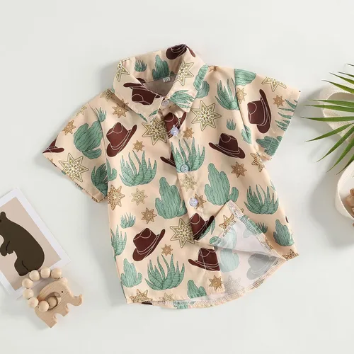 Vista 2 de Camisa de vestir de manga corta con estampado de vaca y botones para bebé niño