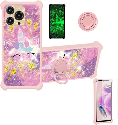 Vista 28 de jioeuinly Funda compatible con Oukitel P1 Pro con protector de pantalla de vidrio templado, policarbonato duro + silicona suave, soporte de anillo