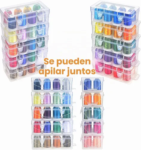 Vista 4 de New Brothread - 20 opciones - 8 carretes con 1000 m cada uno de hilo de poliéster para máquina de bordar con caja de almacenamiento de plástico