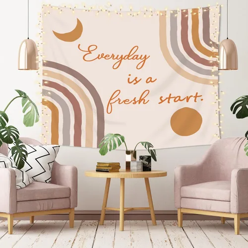 Vista 8 de Imirell Tapiz bohemio arcoíris de 59 pulgadas de ancho x 51 pulgadas de alto, citas inspiradoras positivas, motivacionales, para aula, luna, sol