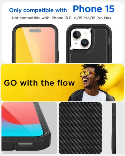 Vista 2 de AICase Funda compatible con iPhone 15, soporte integrado con protector de pantalla de cristal, protección contra caídas de alta resistencia, cuerpo