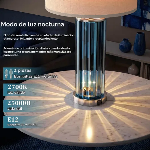 Vista 2 de Juego de 2 lámparas de mesa azules para dormitorio con luz nocturna, lámpara de noche moderna