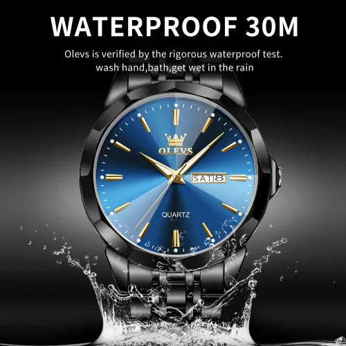 Vista 4 de OLEVS Watch for Men Diamond Business Dress Analog Quartz Stainless Steel Waterproof Luminous Date Two Tone Luxury Casual Wrist Watch Blue