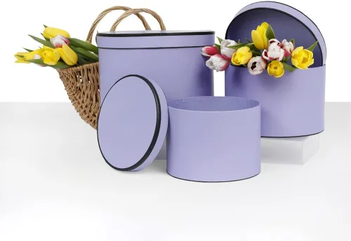 Vista 7 de UNIKPACKAGING Caja de flores redonda de alta calidad, cajas de regalo para arreglos florales y de regalo, juego de 3 piezas (L/M/S)