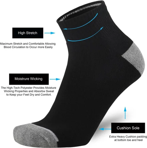 Vista 4 de ONKE Calcetines de corte bajo para hombre, ejercicio atlético, correr Negro1