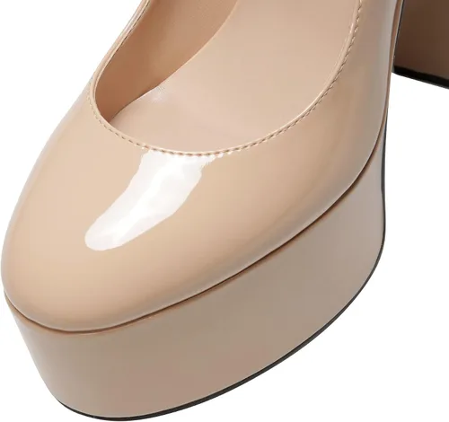 Vista 5 de PAZUZE Zapatos de tacón alto para mujer, sexy, elegante, con plataforma y punta cuadrada, 9.5