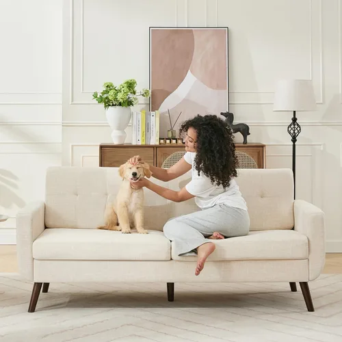 Vista 5 de Tbfit Sofá de dos plazas, sofás de estilo de mediados de siglo, sofá pequeño de bouclé para sala de estar, dormitorio, oficina, muebles tapizados