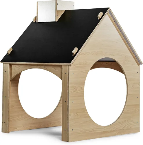Vista 7 de Avenlur Casa de juegos Montessori de madera y estilo Waldorf para niños pequeños con techo de pizarra doble. Estructura de juego resistente