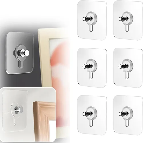 Vista 10 de Ganchos adhesivos sin taladros, colgadores de fotos mejorados sin clavos, ganchos adhesivos de montaje en pared para colgar, ganchos de pared sin