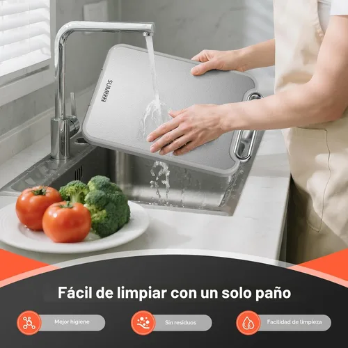 Vista 9 de Sumzzz Tabla de cortar de acero inoxidable para cocina, tabla de cortar 2 en 1 de doble cara, apta para lavavajillas, acero inoxidable de grado