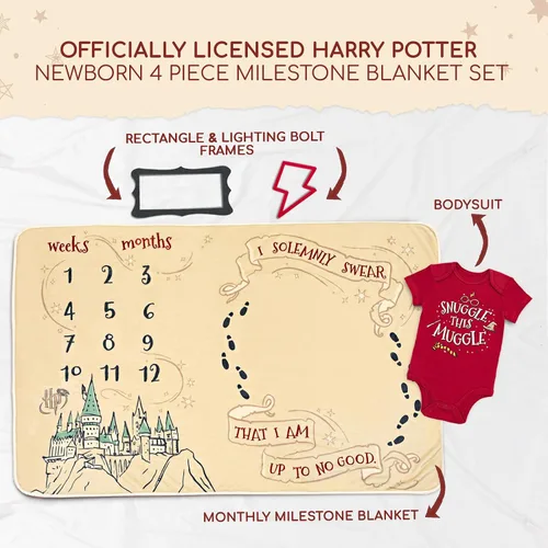 Vista 2 de Harry Potter Body para bebé y manta mensual de 4 piezas para recién nacido