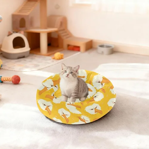 Vista 3 de Wudan Pet Cat Beds Calming Anti Anxiety Fluffy Dog Pillow Bed for Extra Small Size Pets Supplies XS Cartoon Albatross Yellow