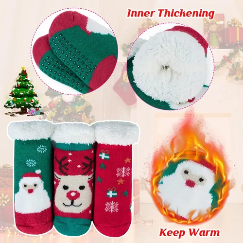 Vista 2 de Century Star Calcetines de Navidad con agarres de algodón para niños pequeños, calcetines de invierno antideslizantes