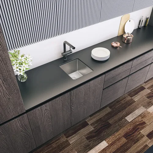 Vista 8 de Sinber HU1517S-S Fregadero de cocina de un solo compartimento bajo encimera de 16" x 18" x 8" con acero inoxidable 304 calibre 18 acabado satinado