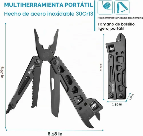 Vista 6 de NexTool Llave multiherramienta ajustable, multiherramienta 9 en 1 con alicates multiherramienta, llave ajustable, cuchillo de bolsillo