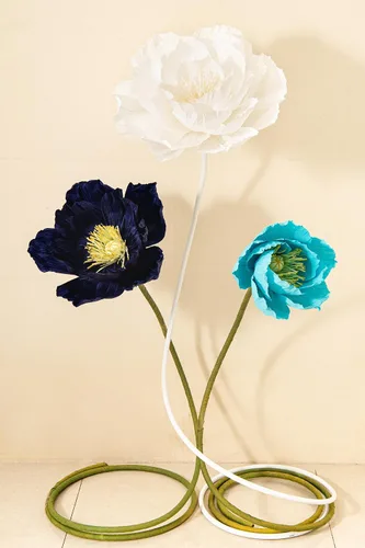 Vista 2 de 3 piezas de decoración de flores de papel grandes de 16/12 pulgadas para fiestas, decoración de boda, pared de fondo, decoración de habitación