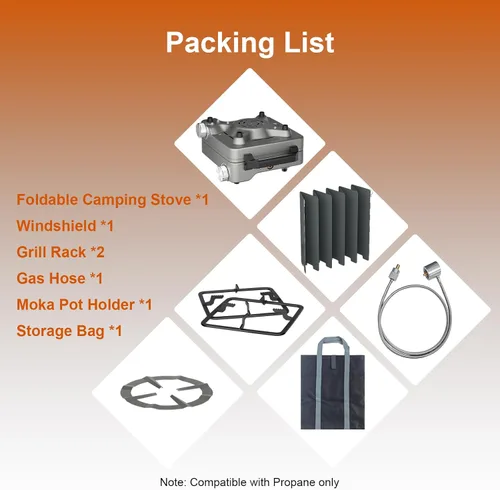 Vista 7 de Estufa de campamento plegable de 2 quemadores de 27000 BTUs con parabrisas, estufa de campamento portátil con quemadores ajustables y bolsa