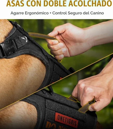 Vista 4 de OneTigris Arnés Táctico para Perros Grandes, Arnés Chaleco para Perros de Servicio Sin Tirones con 5 Hebillas de Metal con Paneles de Gancho y Negro