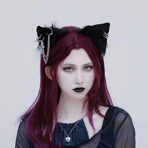 Vista 28 de VIGVAN Accesorios de orejas de gato para cosplay, punk, gótico, cruz, orejas de gato, pinzas para la cabeza