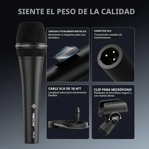 Vista 5 de Phenyx Pro Micrófono dinámico vocal supercardioide con cable XLR PM-26