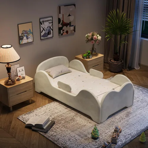Vista 4 de allamazing Cama Infantil, Cama Infantil Anti-Inundación con Protección Extra Amplia, Camas Pequeñas de Tamaño de Cuna Estándar para Niños, Tela