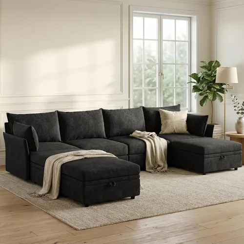 Vista 61 de Sofá seccional modular de gran tamaño de 103.5 pulgadas, sofá convertible en forma de L con otomana móvil, sofás esquineros grandes de 6 asientos