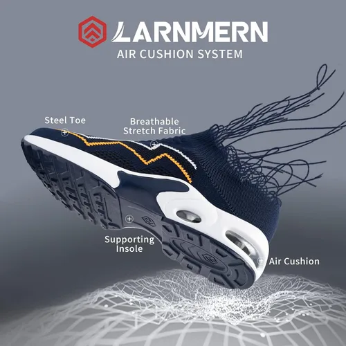 Vista 2 de LARNMERN Zapatos deportivos de punta de acero para mujer, zapatos de trabajo con puntera de seguridad, con amortiguación de aire, zapatos casuales