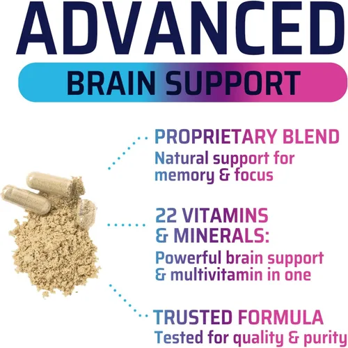Vista 7 de Píldoras de suplemento de memoria cerebral, nootrópicos de fuerza 3X para concentración, claridad y apoyo de enfoque, salud cerebral, vitaminas
