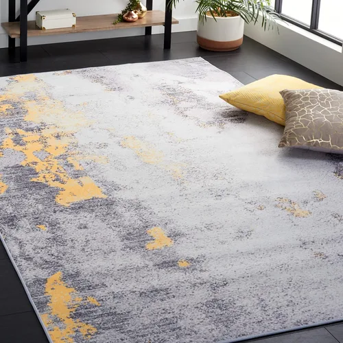 Vista 7 de SAFAVIEH Alfombra lavable Tacoma Collection – 2 pies 6 pulgadas x 4 pies, gris y dorado, antideslizante y fácil de limpiar, ideal para entrada