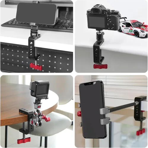 Vista 7 de Soporte para cámara de escritorio con abrazadera C, abrazadera en C de mesa de aluminio con rosca de 1/4 de pulgada 3/8 pulgadas, soporte DSLR