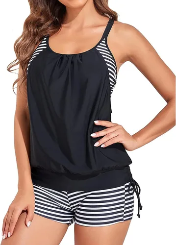 Vista 15 de Traje de baño tankini de dos piezas con control de abdomen y pantalones Bandera estadounidense