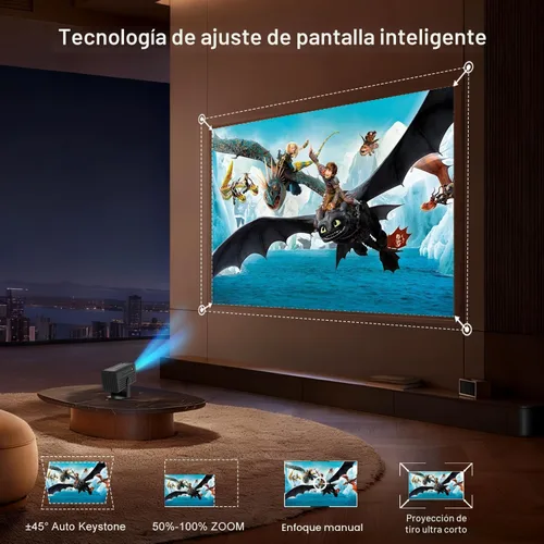 Vista 6 de Mini proyector con Wifi y Bluetooth 4K soporte proyector de película portátil Smart Bedroom Outdoor Projector Screen, Auto Keystone,135°Degree