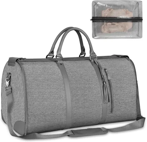 Vista 9 de Bolsa de ropa de equipaje de mano, bolsas grandes de cuero PU para ropa de viaje con bolsa para zapatos, Grande, Bolso B-Rayas Blancas Negras