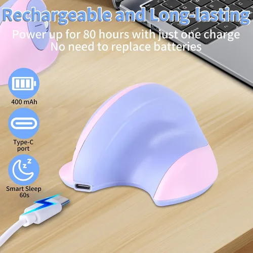 Vista 5 de Ratón inalámbrico ergonómico vertical con Bluetooth y receptor USB de 2.4 GHz, 3 botones, recargable, silencioso, portátil, óptico, inalámbrico