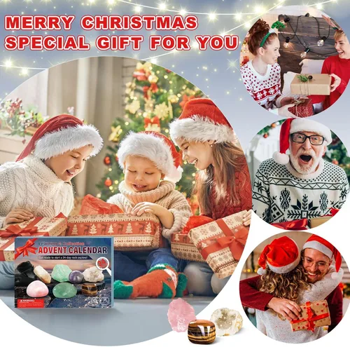 Vista 6 de Calendario de Adviento de cristal 2024 para adultos y niños, 24 días, piedras preciosas, geoda, pulsera de bricolaje, collar de cristal, colección