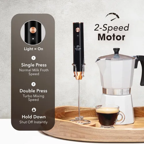 Vista 236 de Zulay Milk Boss Espumador de leche potente manual, hace espuma para latte, batidor para mezclar bebidas, café, miniespumador para capuchino, frappé