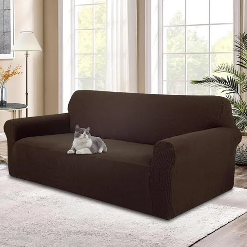 Vista 22 de Funda elástica para sofá, lavable, protector de muebles con espuma antideslizante y parte inferior elástica para niños, perros (sofá biplaza/beige)