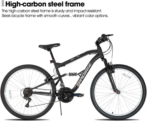 Vista 2 de Hiland Bicicleta de montaña de suspensión completa para hombre, 18 velocidades, rueda de 26 pulgadas, bicicleta de doble freno V para hombres