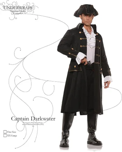 Vista 2 de Underwraps Disfraz de pirata negro de Capitán Darkwater para hombre, Negro