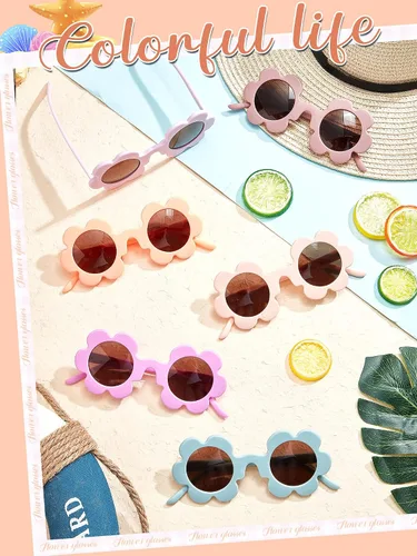 Vista 4 de 6 pares de lentes de sol de flores de Halloween de 5.71 pulgadas para adultos, redondos, protección UV, gafas de flores coloridas para mujeres