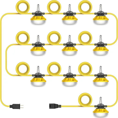 Vista 8 de Cadena de luces de construcción, iluminación temporal, cadena de trabajo de 50 pies con 5 luces LED integradas para el lugar de trabajo de 5000